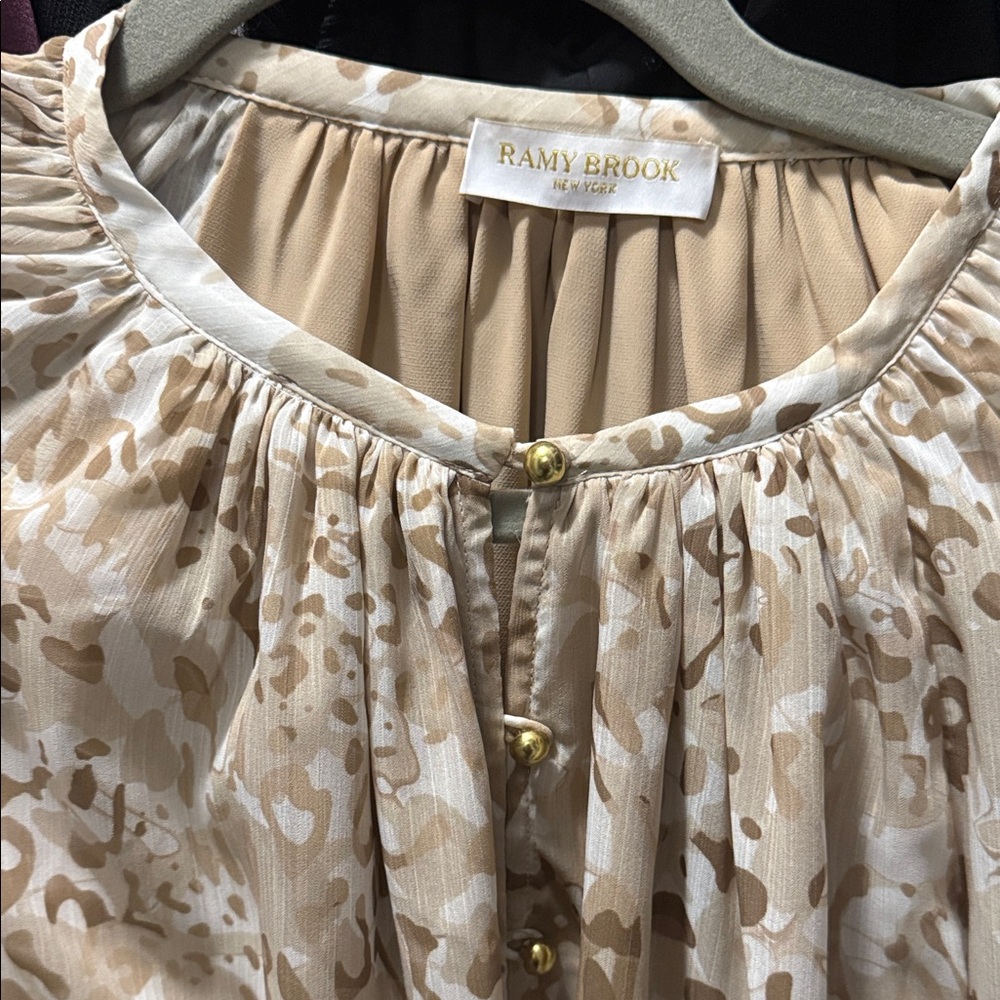 Ramy Brook Beige and Cream Blouse with Gold Accents
